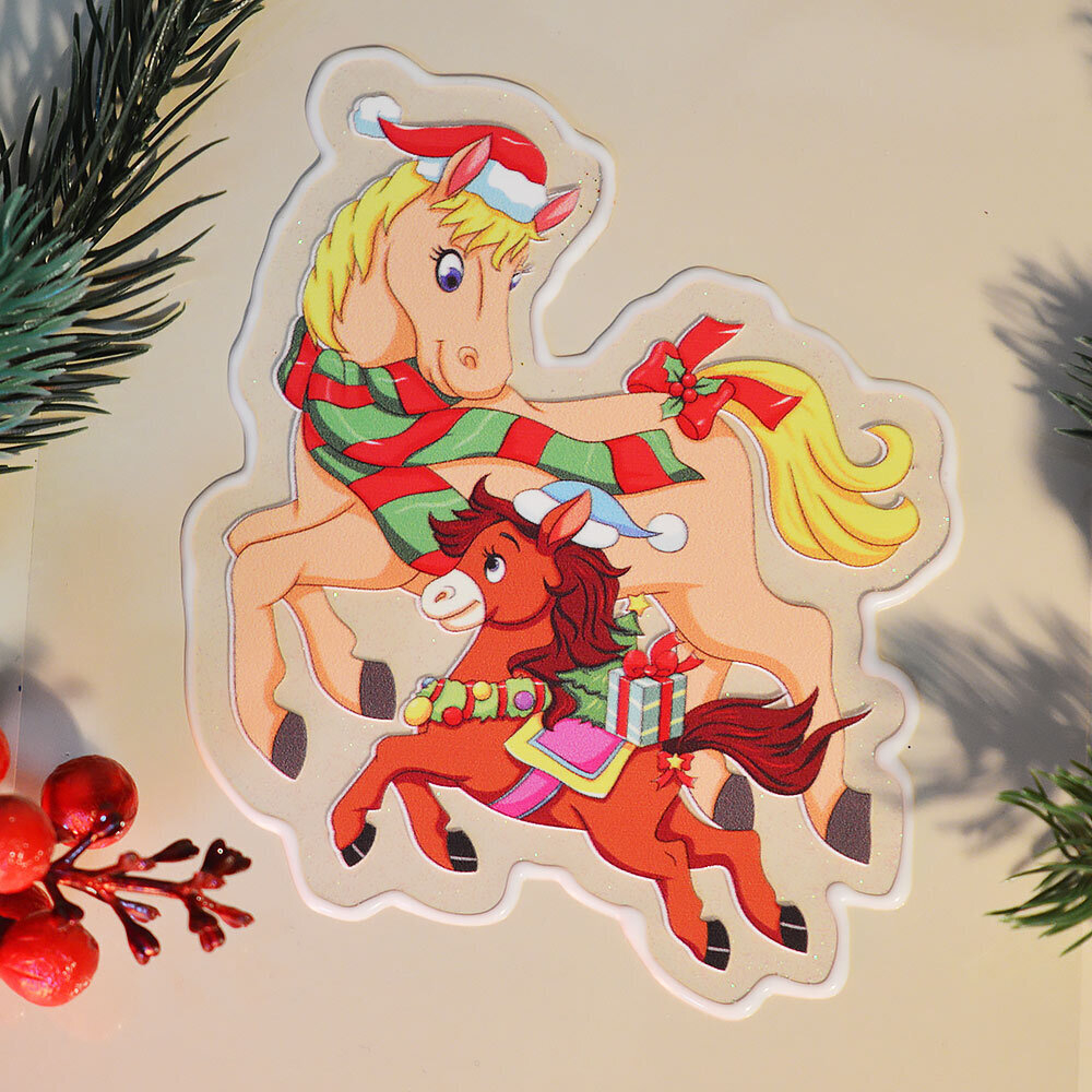 Наклейка на стекло "Лошадка с пони" 15*20см