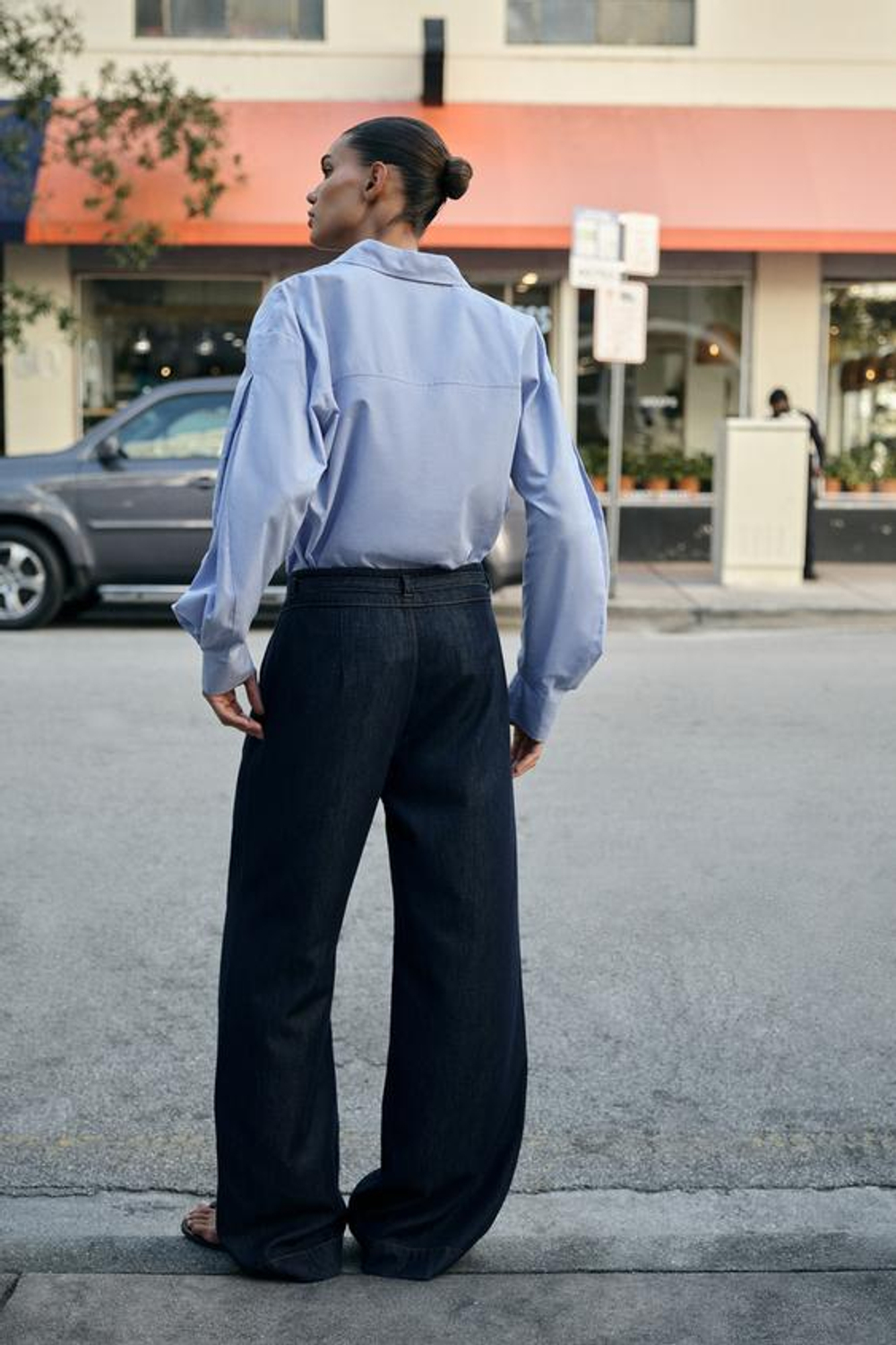 ZARA ДЖИНСЫ BOOTCUT Z1975 С ВЫСОКОЙ ПОСАДКОЙ И ПОЯСОМ, СИНИЙ