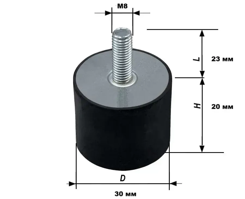 Вибро-опора цилиндрическая с наружной резьбой М8, тип EC (D). DR83020M823