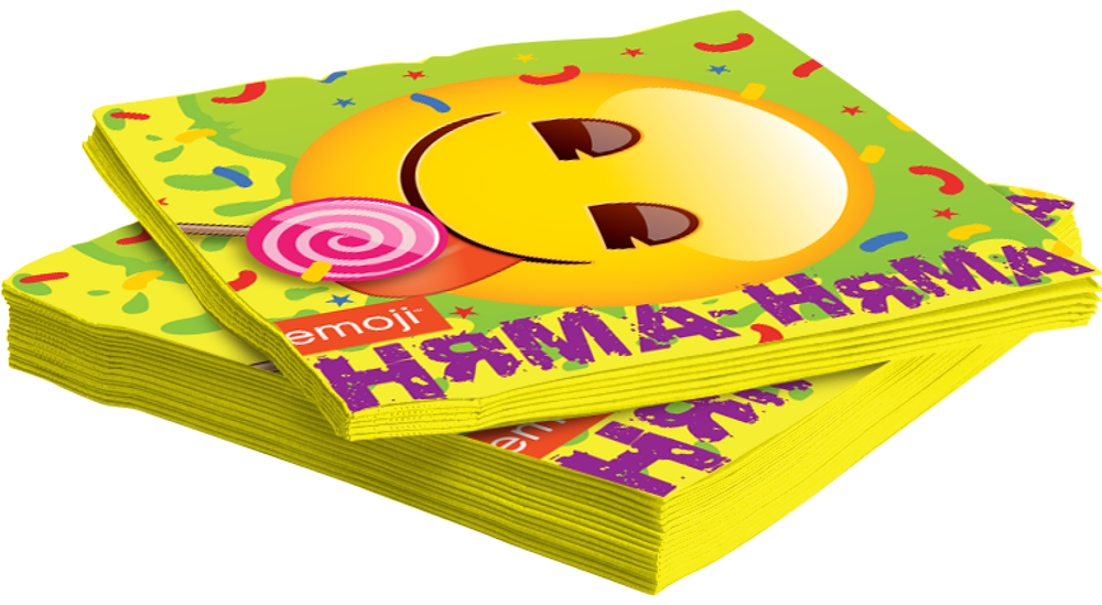 Салфетки, Смайл, Emoji, Желтый, 33*33 см, 12 шт.