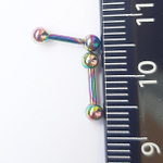 Микроштанга 6 мм с шариками 3 мм, толщина 1,2 мм. Медицинская сталь, титановое покрытие ( радужная, бензинка) 1 шт.