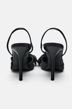 ZARA ТУФЛИ НА ВЫСОКОМ КАБЛУКЕ С БАНТОМ, ЧЕРНЫЙ