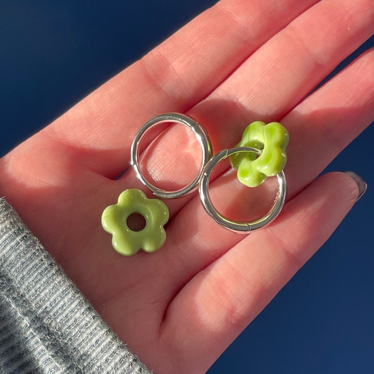 Серьги Mini Bloom Freedom Silver-Green Earrings