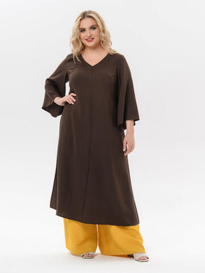 Туника длинная с разрезами, цвет шоколадный