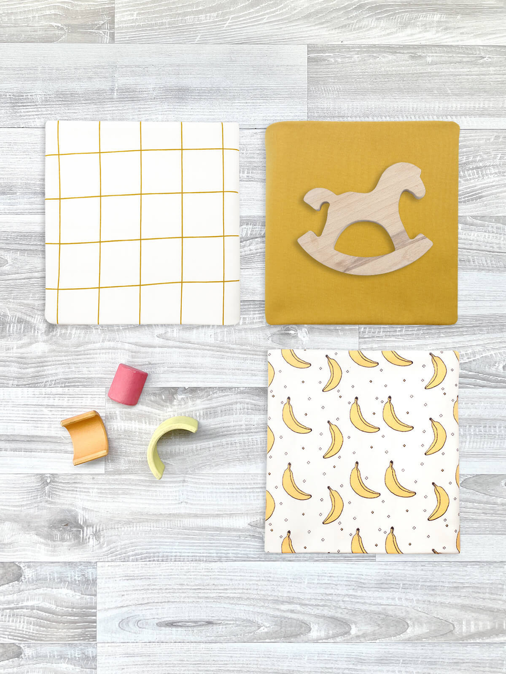 Сет из 3х пелёнок Mjölk Бананы/Mustard/Клетка