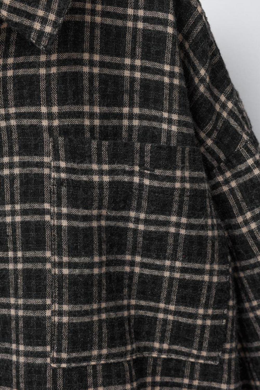 ZARA РУБАШКА В КЛЕТКУ С КАРМАНОМ, ЧЕРНЫЙ