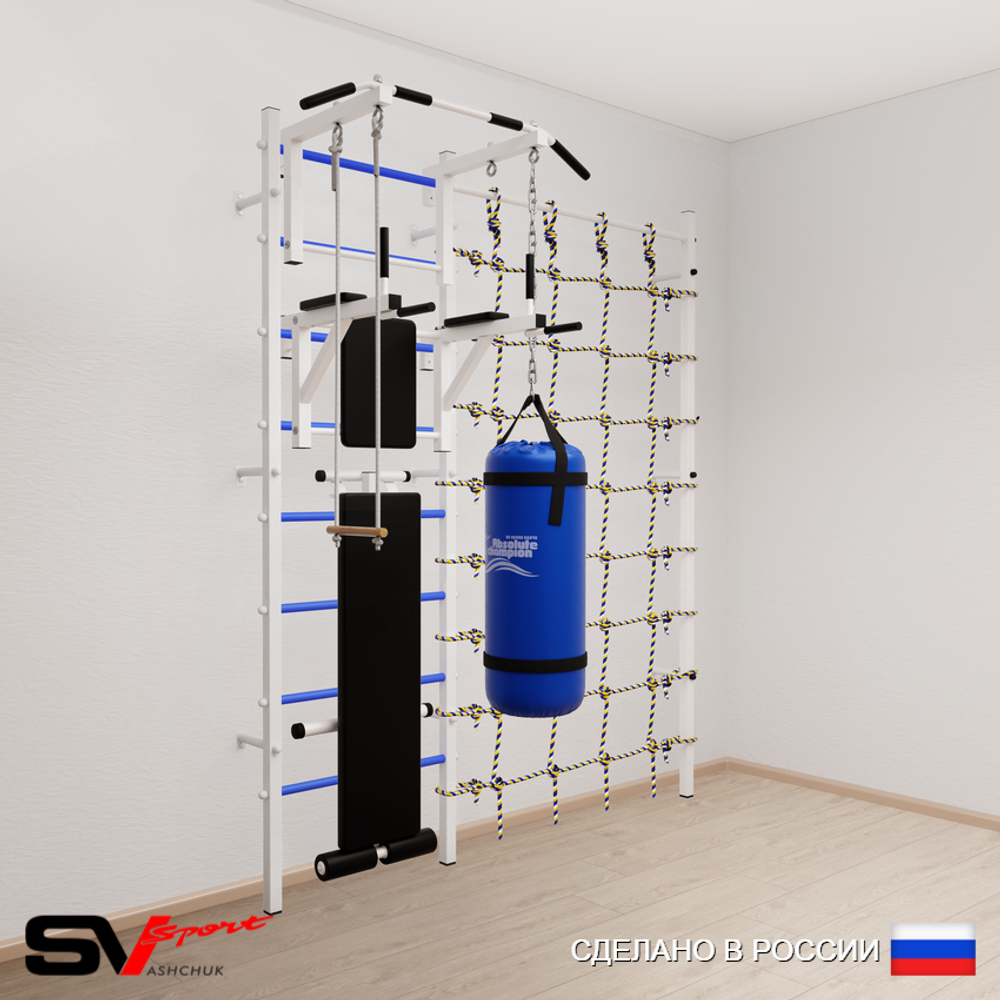 Шведская стенка Sv Sport 58330 (Турник стандарт/Брусья/Скамья/Трапеция/Цепь/Мешок 30кг/Канатный лаз)