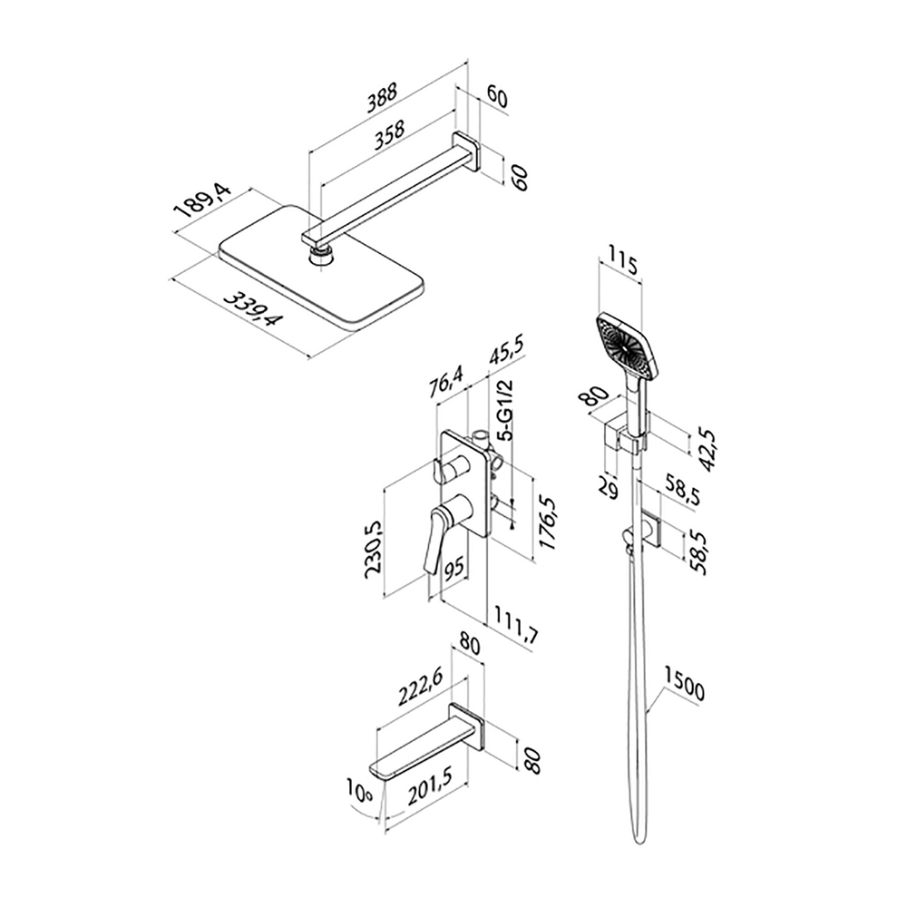 Душевая система 35к IDDIS PARGM03i68 "Parker" лейка "Тропический душ" встраиваемая ГРАФИТ матовый