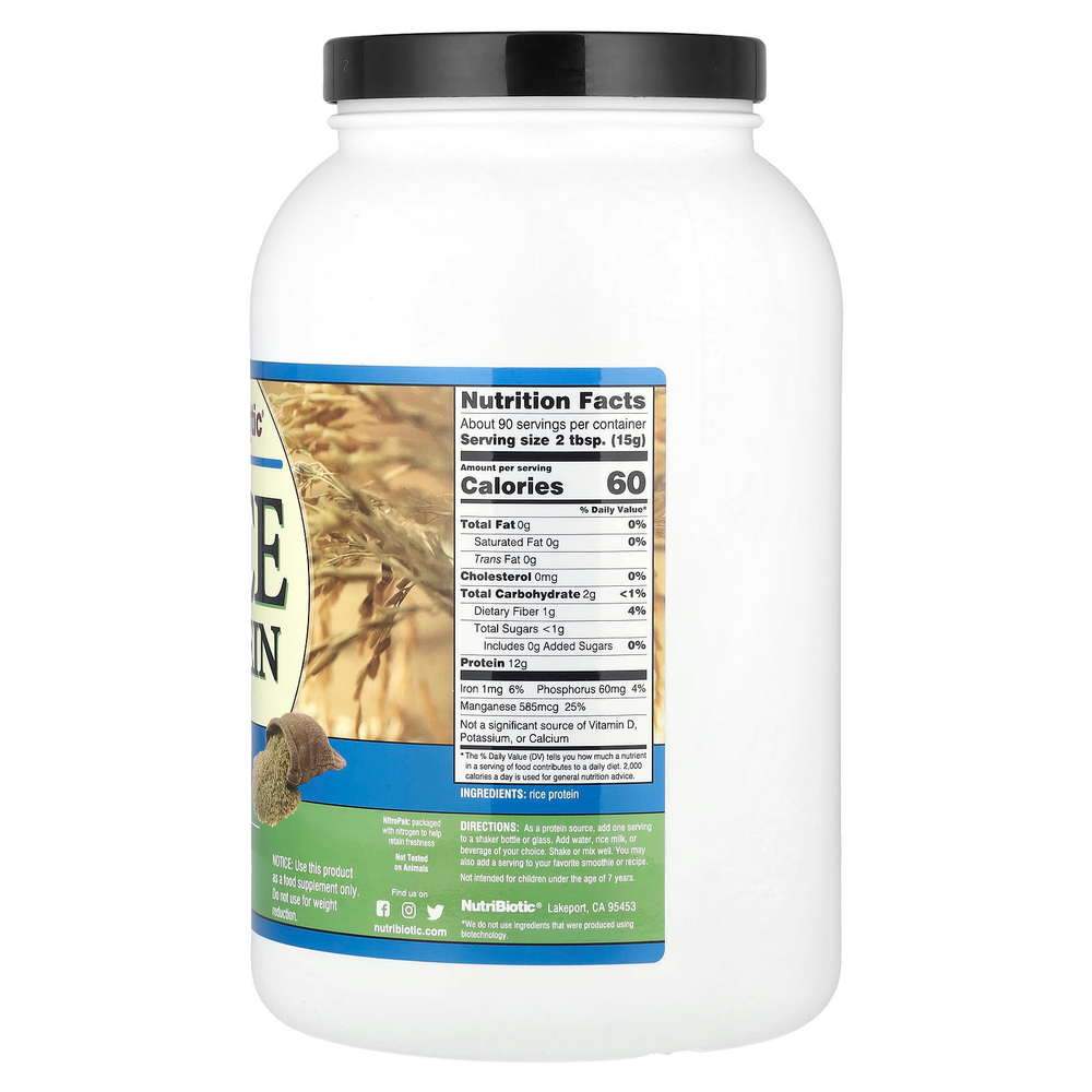 NutriBiotic, Необработанный рисовый протеин, простой, 1,36 кг (3 фунта)
