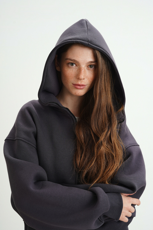 Худи на молнии укороченная с начесом, "Графит"