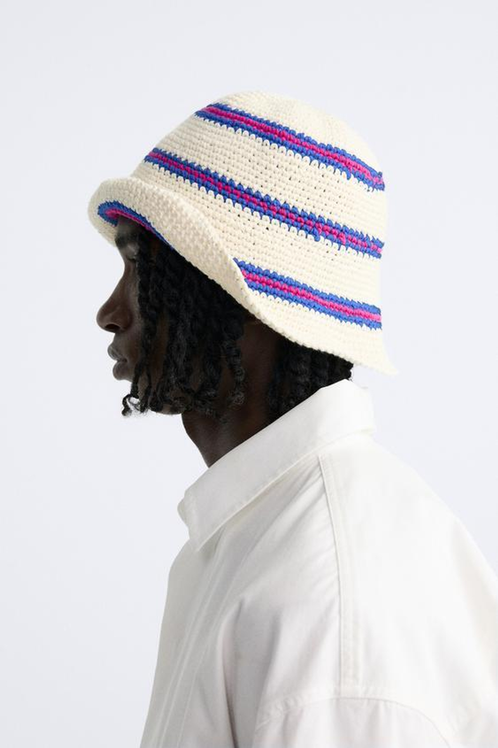 ZARA ШЛЯПА ИЗ КРУЖЕВА КРОШЕ В ПОЛОСКУ, ЭКРЮ