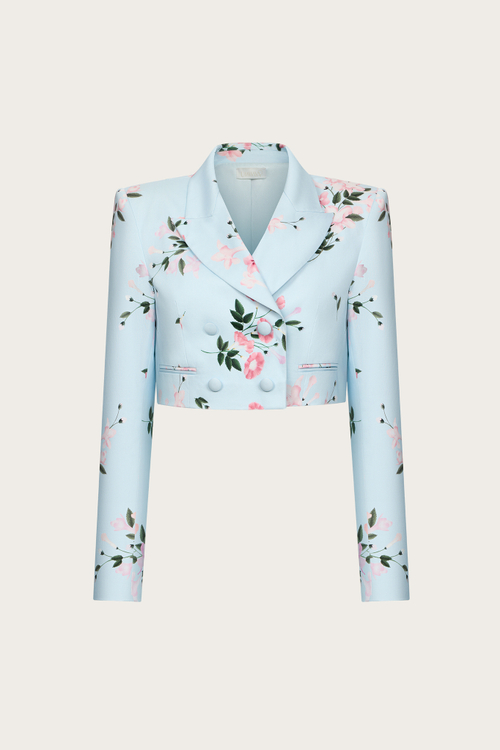 Укороченный жакет из голубого поплина с цветочным принтом