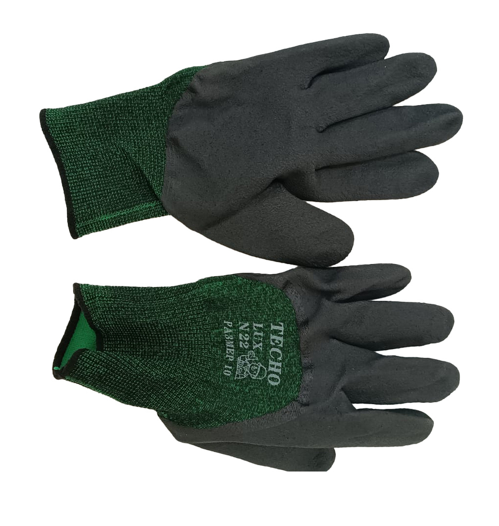 Перчатки нейлоновые Темно-зеленые с черным вспененным покрытием F22 (уп-12шт)