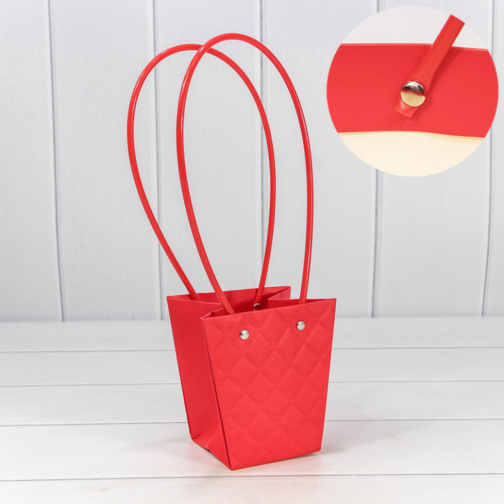 Пакет подарочный 12.5х12х8см Ваза для цветов "Ромбы" (Красный)