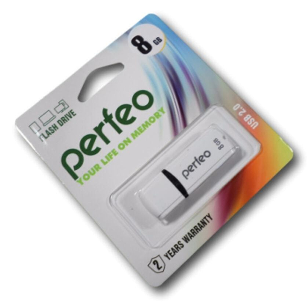 USB Флешка 8GB Perfeo C02, USB 2.0, белая