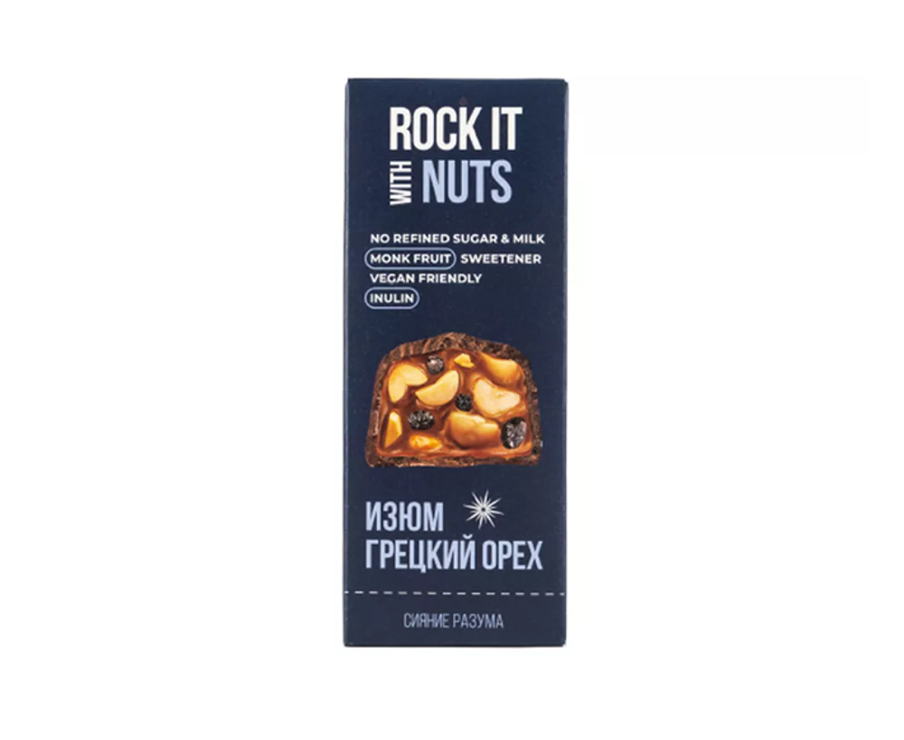 Rock it Натуральный батончик с грецким орехом и изюмом в шоколаде, 40гр
