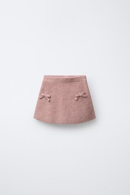 ZARA ТРИКОТАЖНАЯ ЮБКА С БАНТИКАМИ, РОЗОВЫЙ МЕЛАНЖ