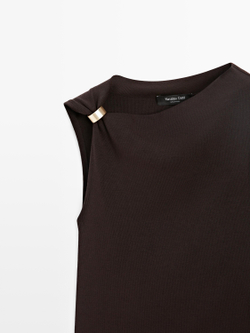 Massimo Dutti Топ асимметричного кроя с деталью «Брошь», коричневый