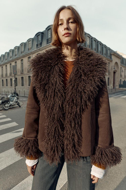 ZARA КУРТКА С ОТЛОЖНЫМ ВОРОТНИКОМ, КОРИЧНЕВЫЙ