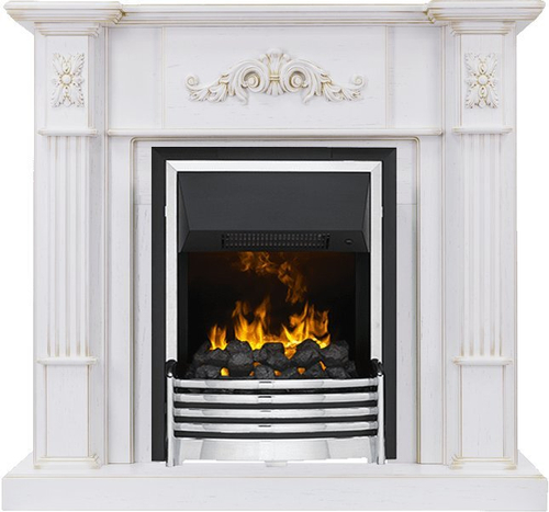 Каминокомплект Martin - Белый дуб, патина золото с очагом Flagstaff