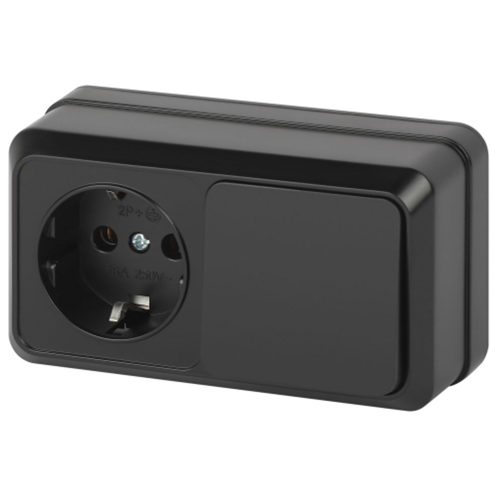 Блок розетка с выключателем Intro Quadro 2-701-05 горизонтальный 10-16-А-250В IP20 ОУ антрацит | Intro Quadro