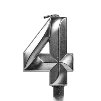 Свечи для торта, цифра 4 (серебро, 5 см)