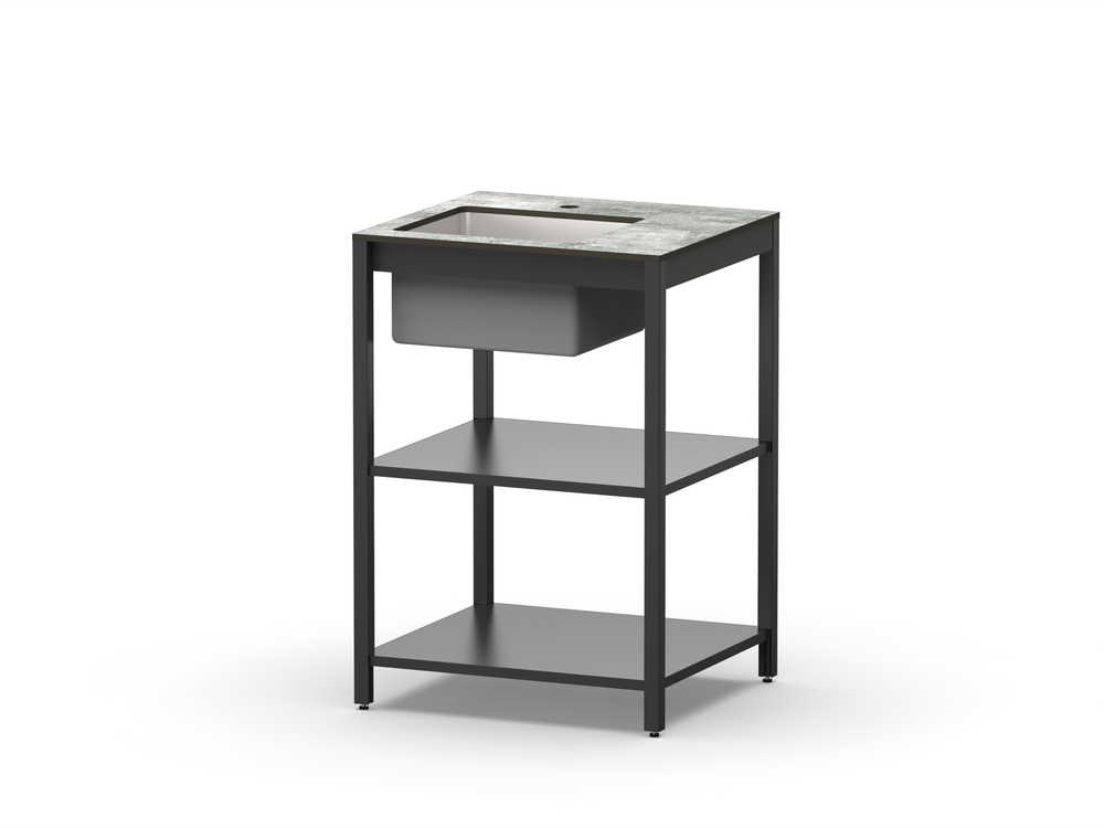 Cтол разделочный с мойкой Lounge B-09S, 60 см, черный/серый каспий