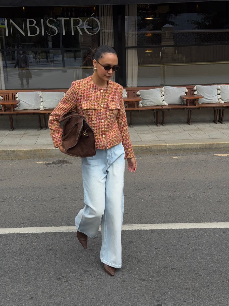 Жакет из твида укороченный разноцветный