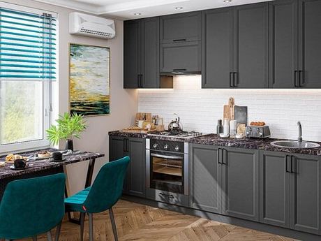 Прямая модульная кухня Сканди-03 Stormy Silkwood - Graphite 2340*2600*600