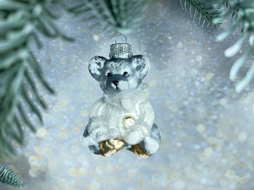 Елочная игрушка House of Seasons Медведь 11см серебряный