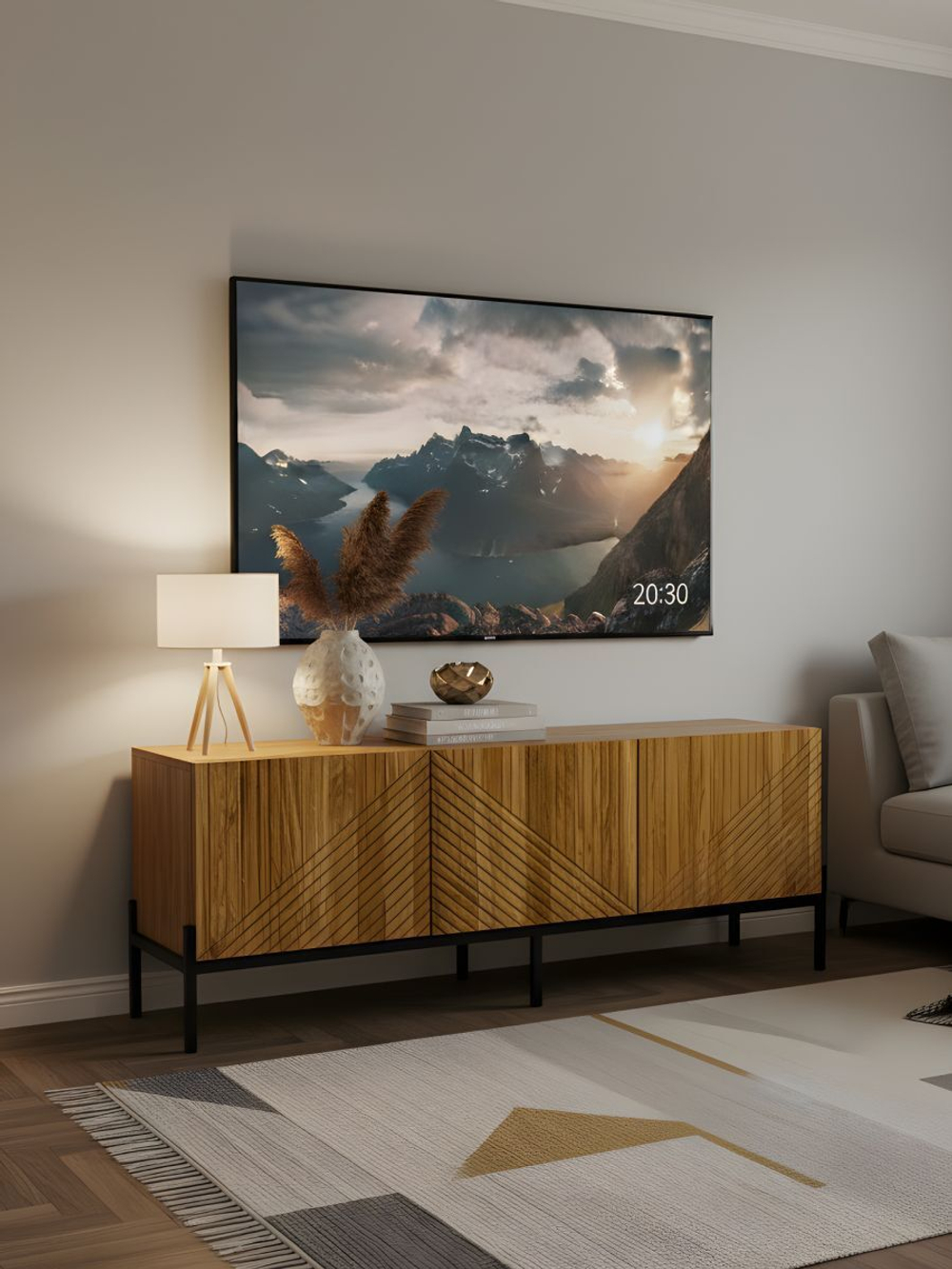 Тумба под телевизор Грувс, 51.2х135х42, с фасадами из массива дуба, Dipriz