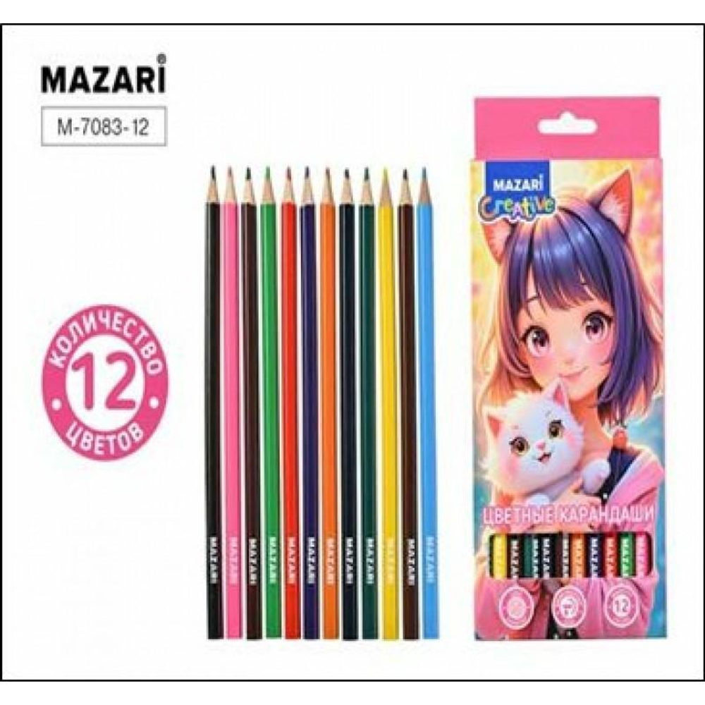 Карандаши 12цв. "Девочка Аниме" d грифеля=2,65мм. дерев. шестигран. коробка (Mazari)