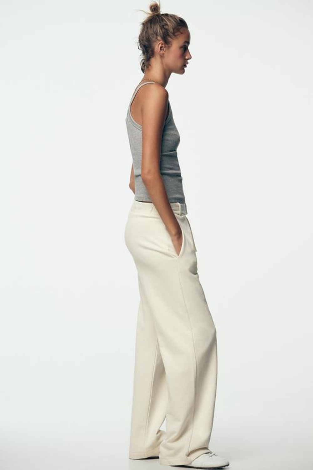 ZARA БРЮКИ В СТИЛЕ РУСТИК С РЕМНЕМ, ЭКРЮ