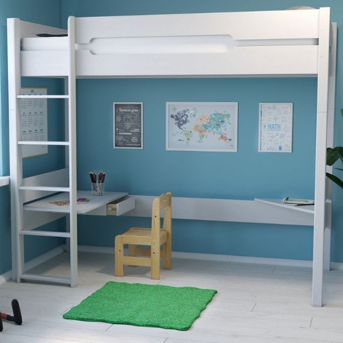 Кровать чердак с рабочей зоной Амелия (белый воск)