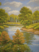 Декоративный гобеленовый чехол для интерьерной подушки Береза у озера 47*47