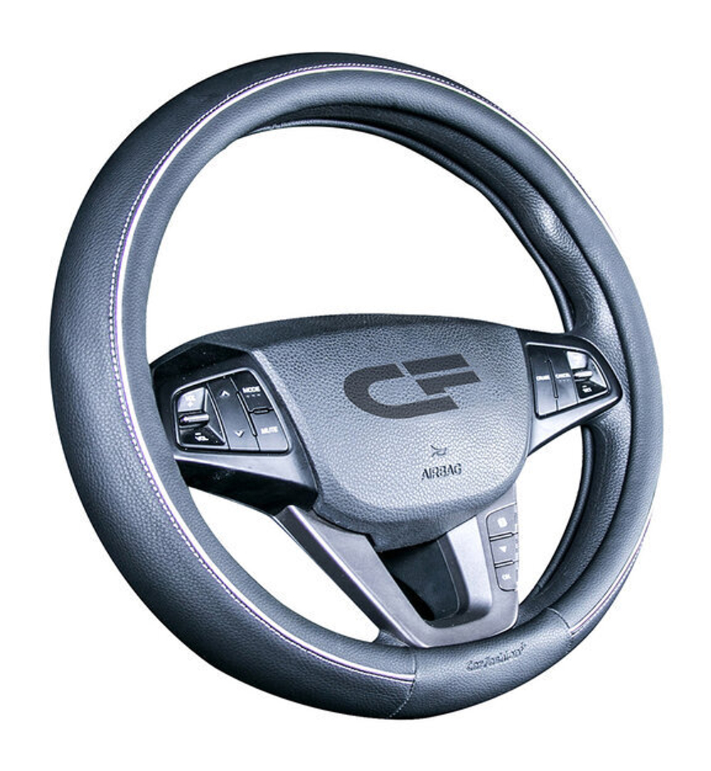Оплетка на руль круглая CarFashion -М- «TILTAN» 31438 - Экокожа - черный/шов белый