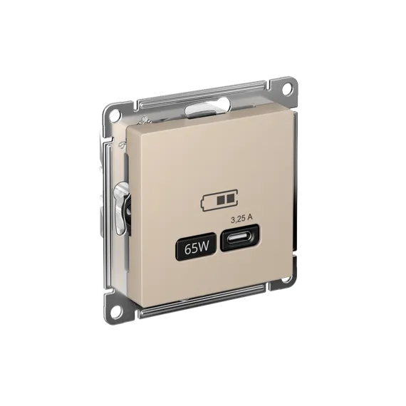 Розетка USB AtlasDesign тип C 65Вт высокоскор. ЗУ QC PD механизм песочн. SE ATN001227