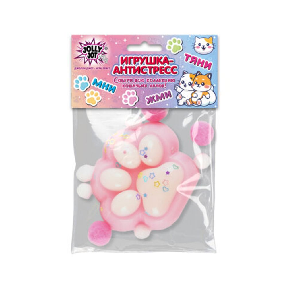 Игрушка-антистресс "ДВУХЦВЕТНАЯ КОШАЧЬЯ ЛАПКА С ПОМПОНАМИ", 7х6 см, ассорти 4 вида, дисплей, JOLLY JOT (ДЖОЛЛИ ДЖОТ), 665768
