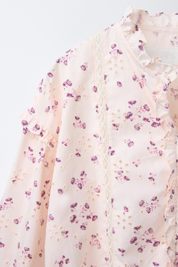 ZARA БЛУЗА С ЦВЕТОЧНЫМ ПРИНТОМ, ЭКРЮ