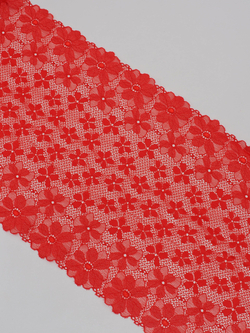 Эластичное кружево красное с серебристой нитью ширина 22 см