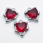 Подвеска Сердце, цвет серебро (родий) + красный, размер 13*10 мм, цена за 1 шт
