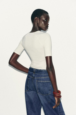 ZARA МЯГКАЯ ФУТБОЛКА, ЭКРЮ