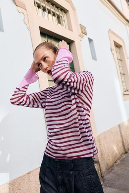 ZARA СВИТЕР В ПОЛОСКУ, БОРДОВЫЙ