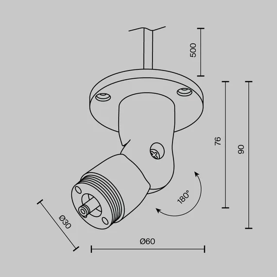 Шарнирное основание для накладного монтажа системы Shelf с вводом питания Technical c027cs-p-b