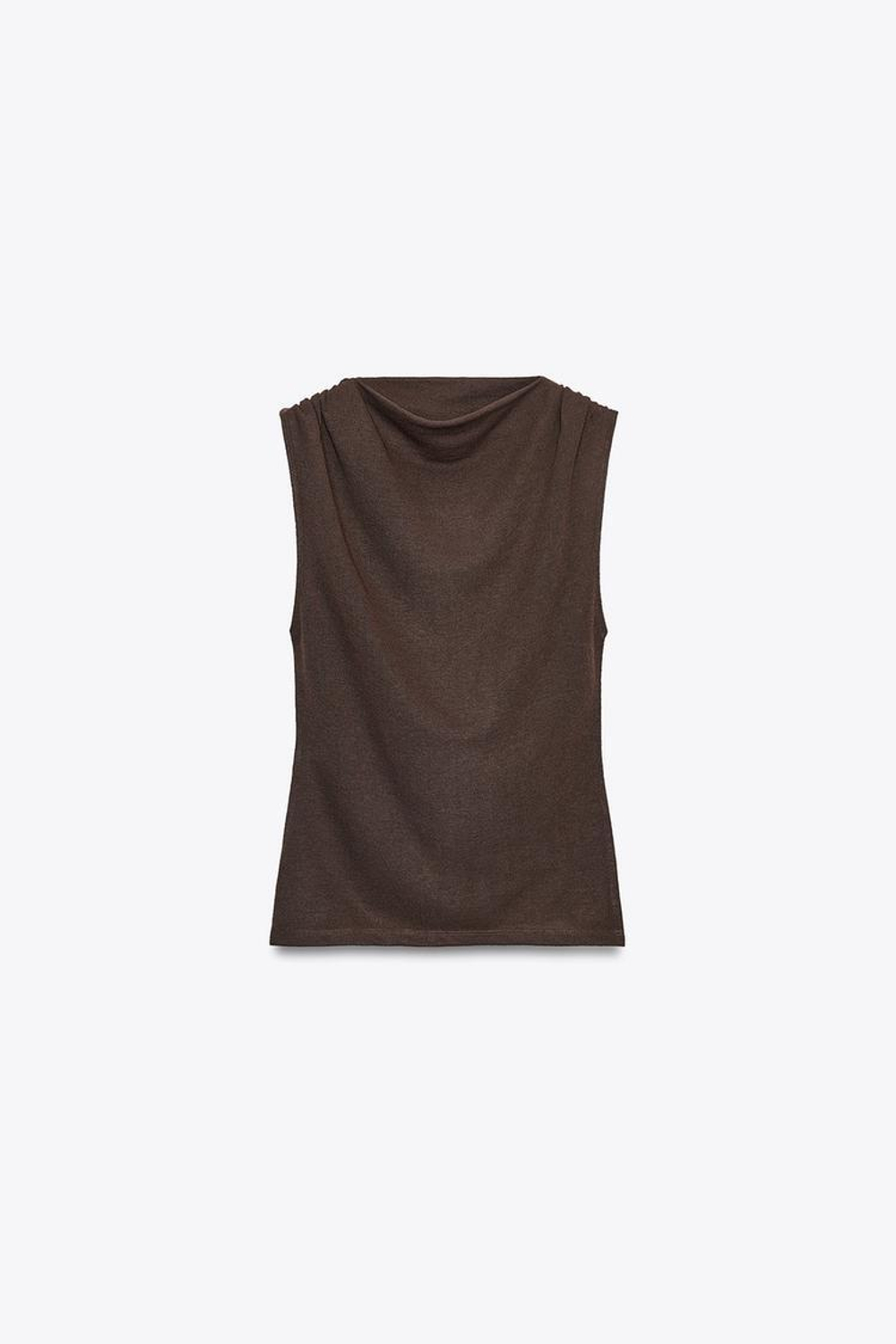 ZARA КОРОТКИЙ ТРИКОТАЖНЫЙ ТОП, КОРИЧНЕВЫЙ