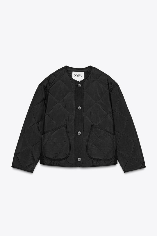 ZARA СТЕГАНАЯ КУРТКА WATER REPELLENT, ЧЕРНЫЙ