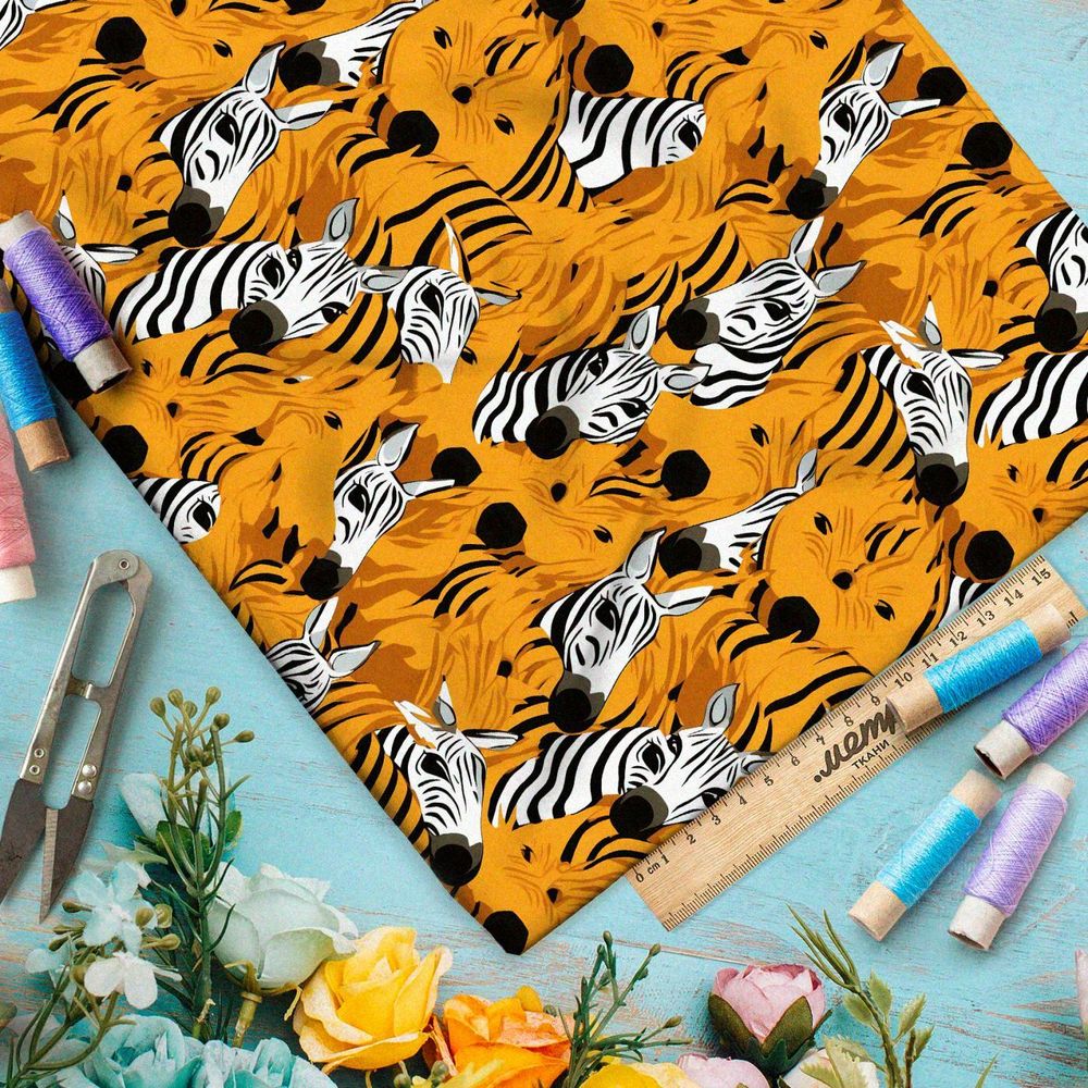Ткань премиум флис коллаж из зебр