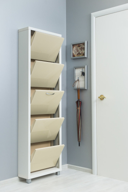 Обувница в прихожую компактная для обуви Люкс 5 капучино стекло белый