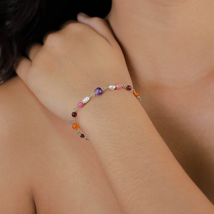 Браслет Franck Herval, Jeanne, с аметистом, жемчугом, агатом, нефритом и гранатом, FH26.1-13-73214 (