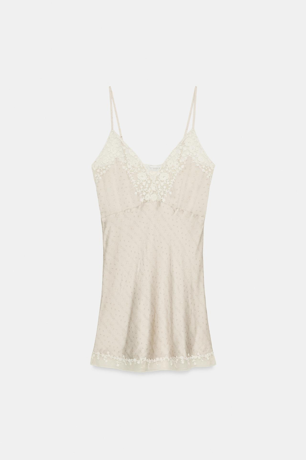 ZARA КОРОТКОЕ ПЛАТЬЕ С ВЫШИВКОЙ — ZW COLLECTION, ЦВЕТ СЛОНОВОЙ КОСТИ